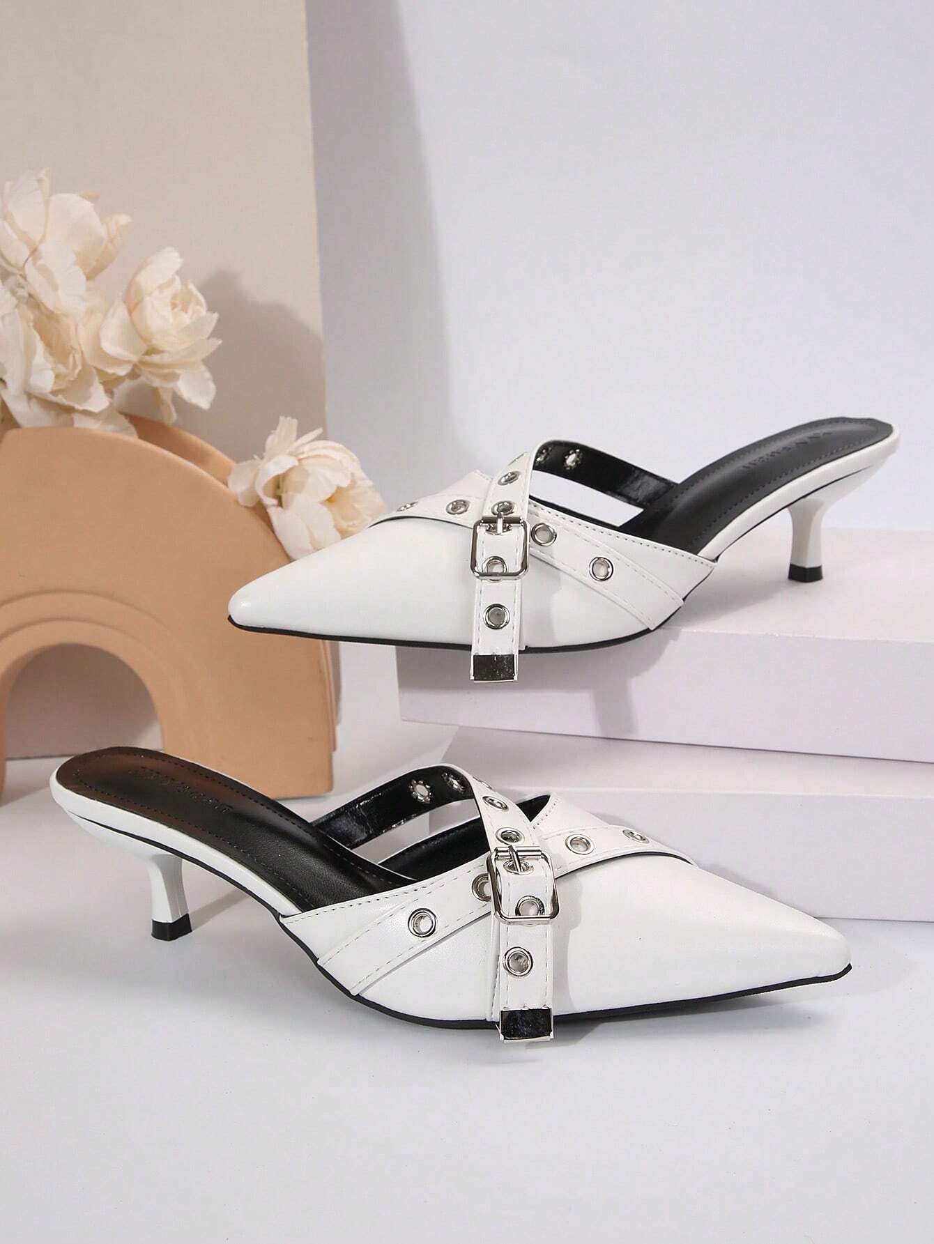 New Arrival Pointed Toe Leopard Print Bow Decor Mid Heel Mules, Fashionable EU Style, Early Autumn