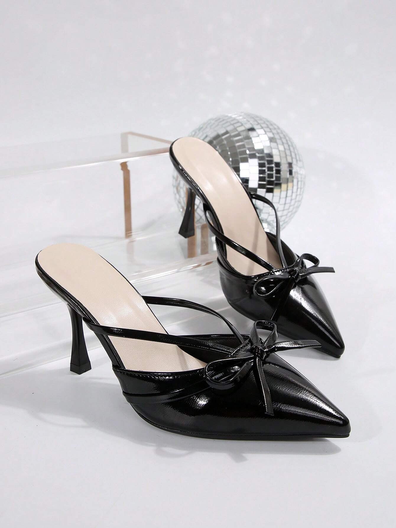New Arrival Pointed Toe Leopard Print Bow Decor Mid Heel Mules, Fashionable EU Style, Early Autumn