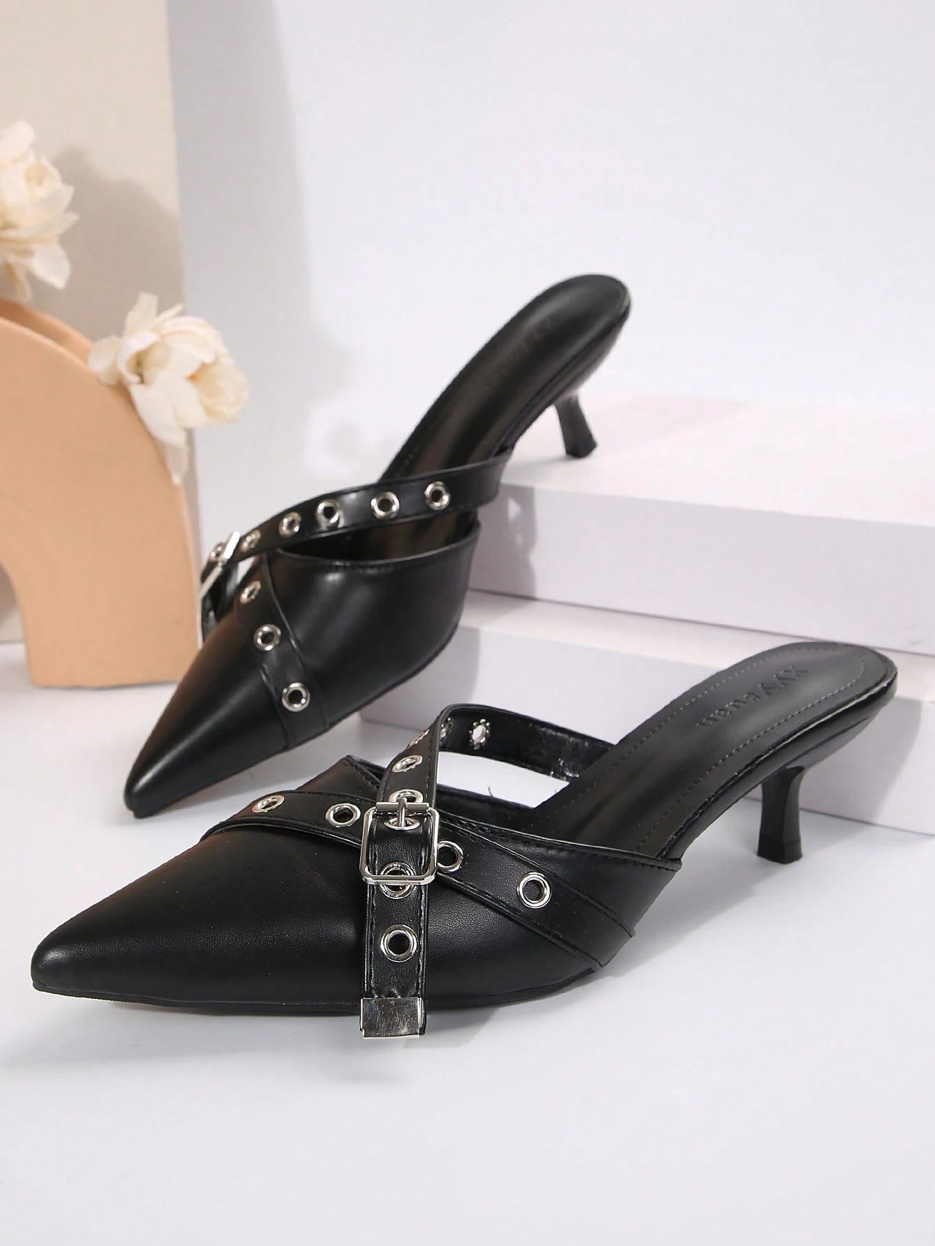 New Arrival Pointed Toe Leopard Print Bow Decor Mid Heel Mules, Fashionable EU Style, Early Autumn