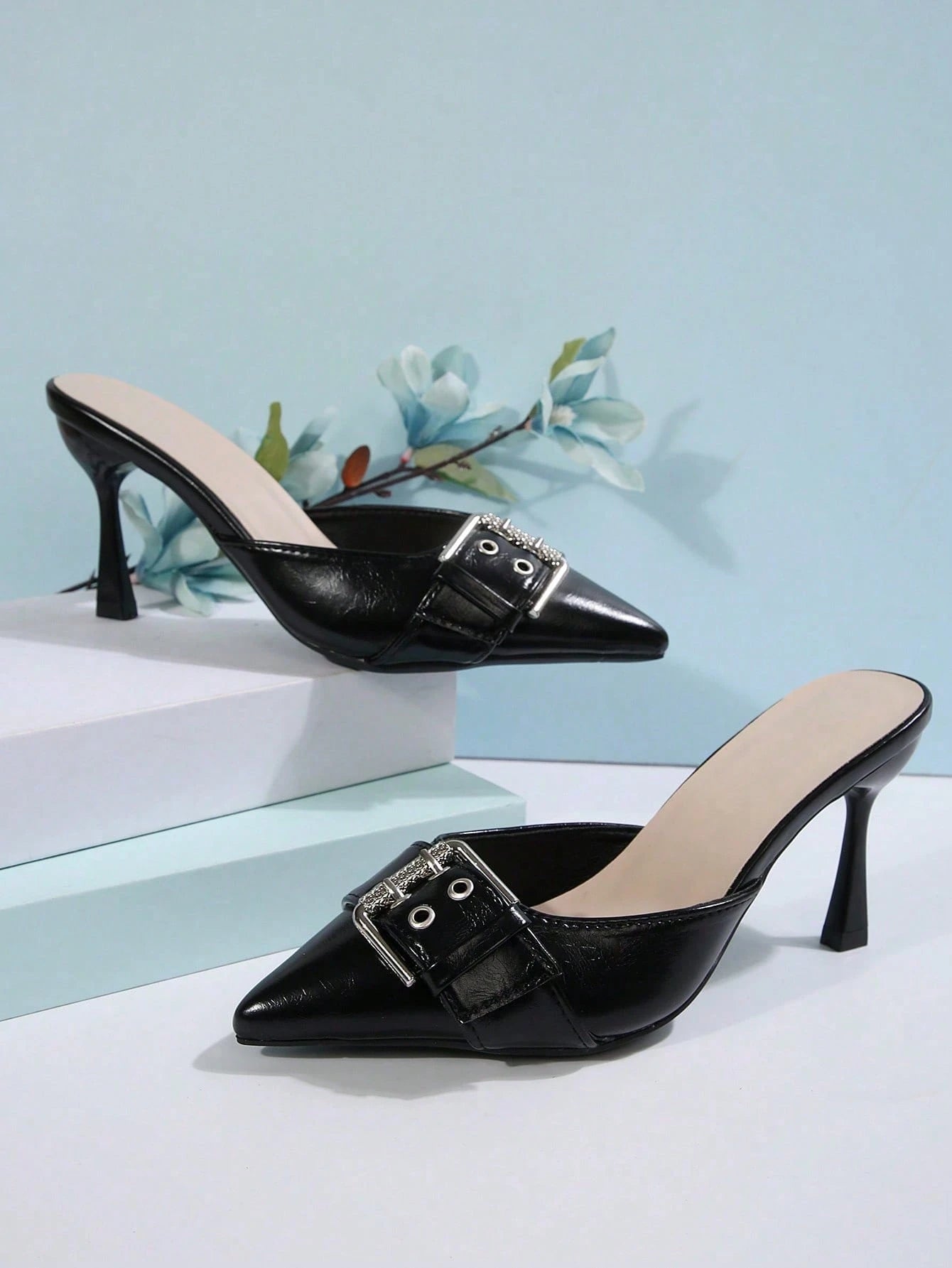 New Arrival Pointed Toe Leopard Print Bow Decor Mid Heel Mules, Fashionable EU Style, Early Autumn