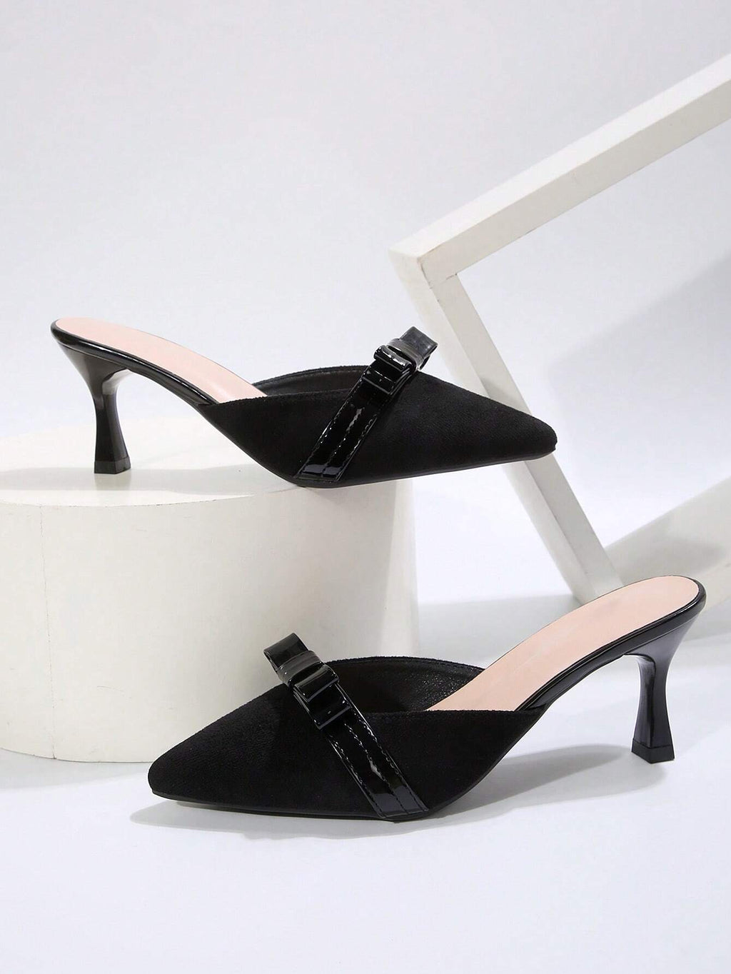 New Arrival Pointed Toe Leopard Print Bow Decor Mid Heel Mules, Fashionable EU Style, Early Autumn