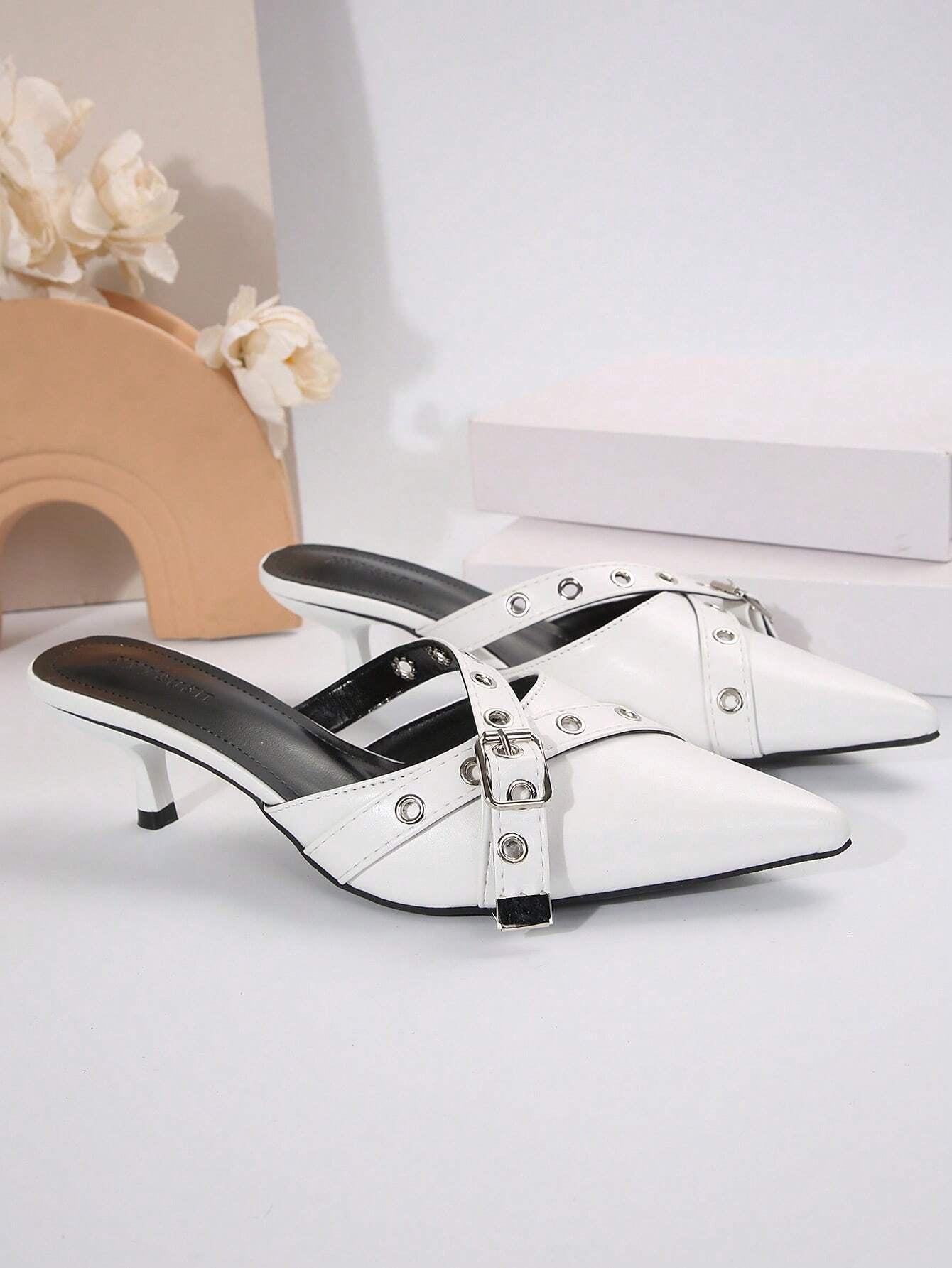 New Arrival Pointed Toe Leopard Print Bow Decor Mid Heel Mules, Fashionable EU Style, Early Autumn