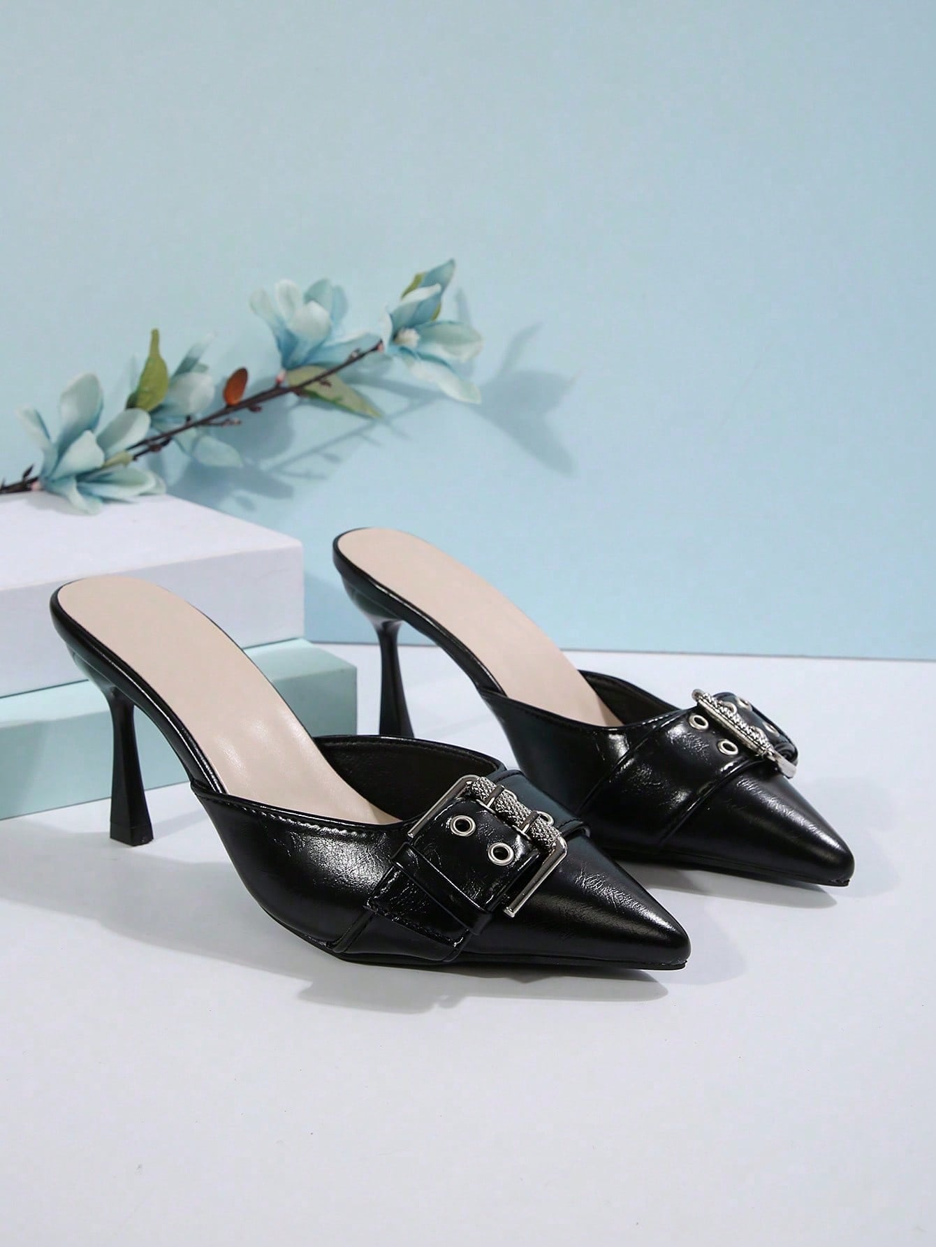 New Arrival Pointed Toe Leopard Print Bow Decor Mid Heel Mules, Fashionable EU Style, Early Autumn