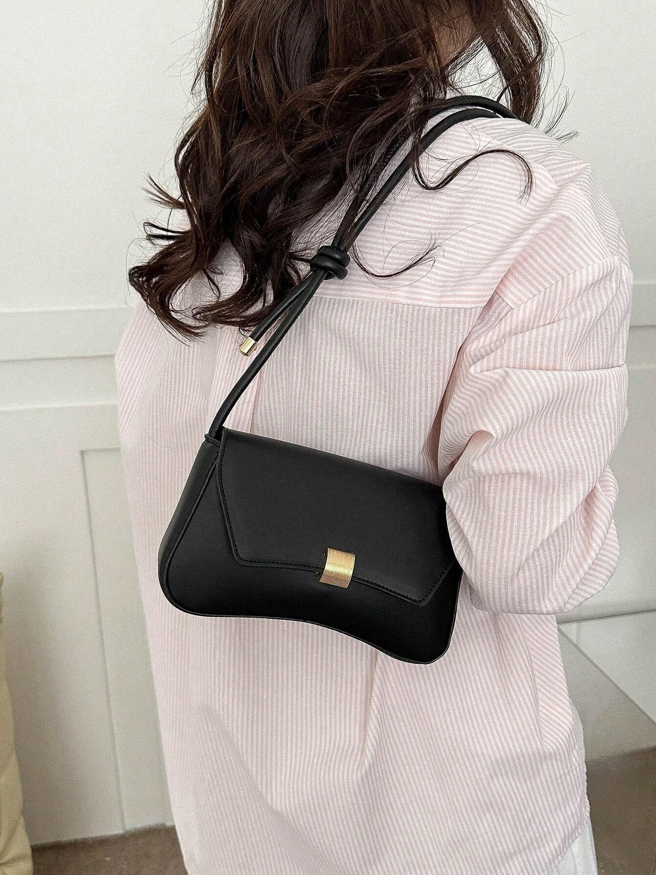 Retro Lightweight, Business Casual Black Flap Bag Vintage Knot Detail PU for Teen Girls Women College Students, Rookies & White-Collar Workers Perfect for Office, College, Work, Business, Commute, Outdoors, Travel, Outings, Retro Inspired Vintage Bag for Women