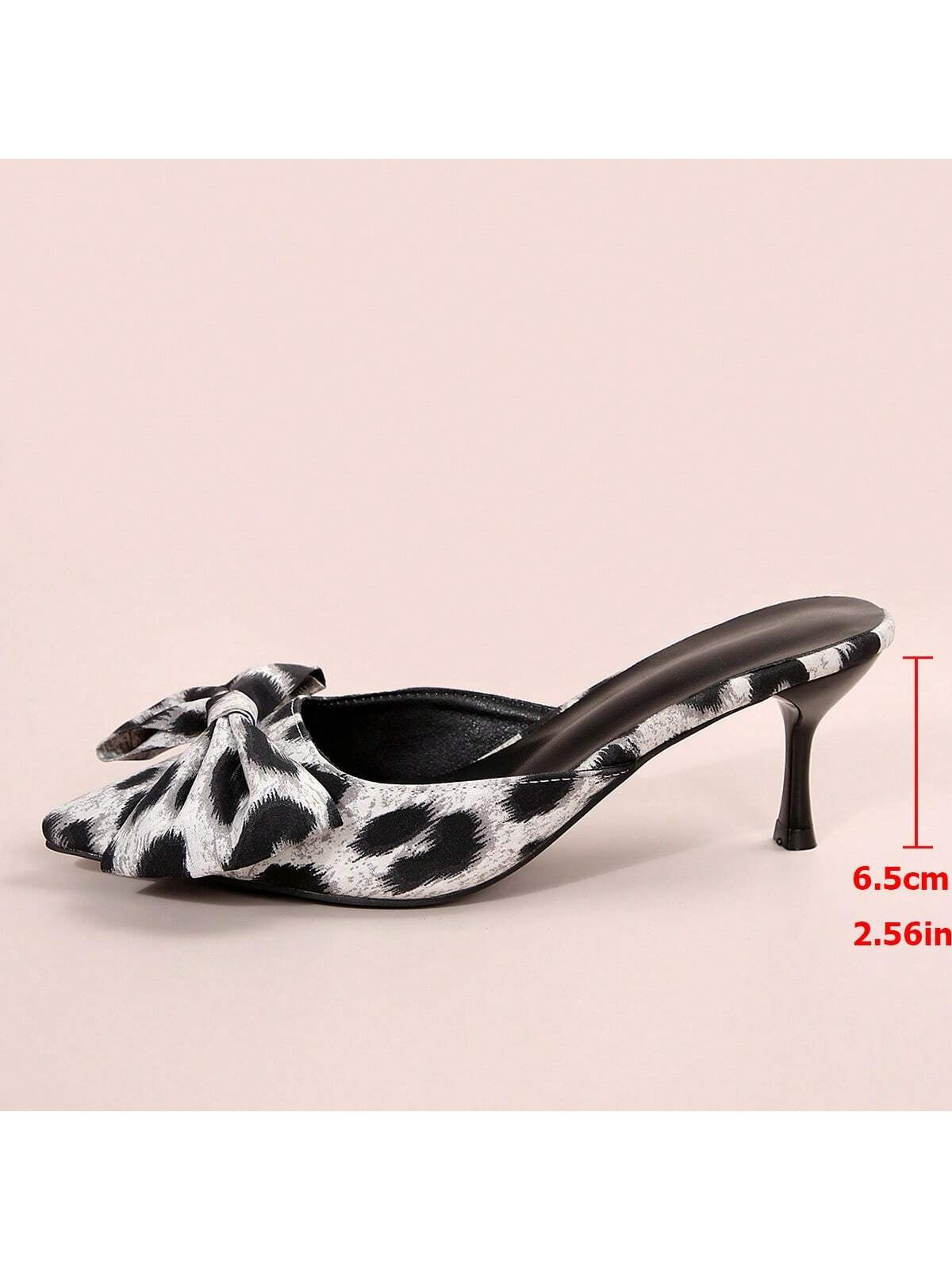New Arrival Pointed Toe Leopard Print Bow Decor Mid Heel Mules, Fashionable EU Style, Early Autumn