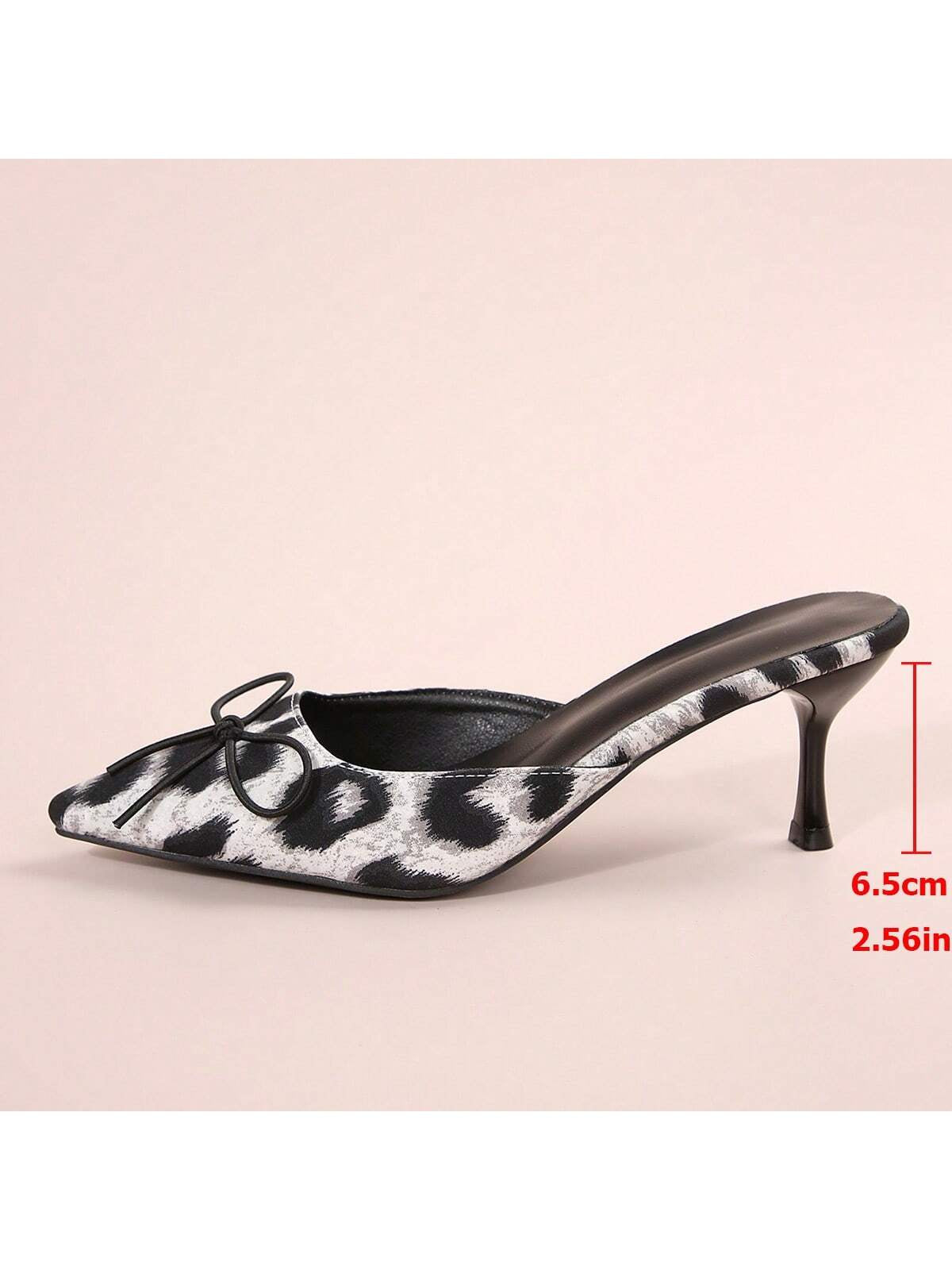 New Arrival Pointed Toe Leopard Print Bow Decor Mid Heel Mules, Fashionable EU Style, Early Autumn