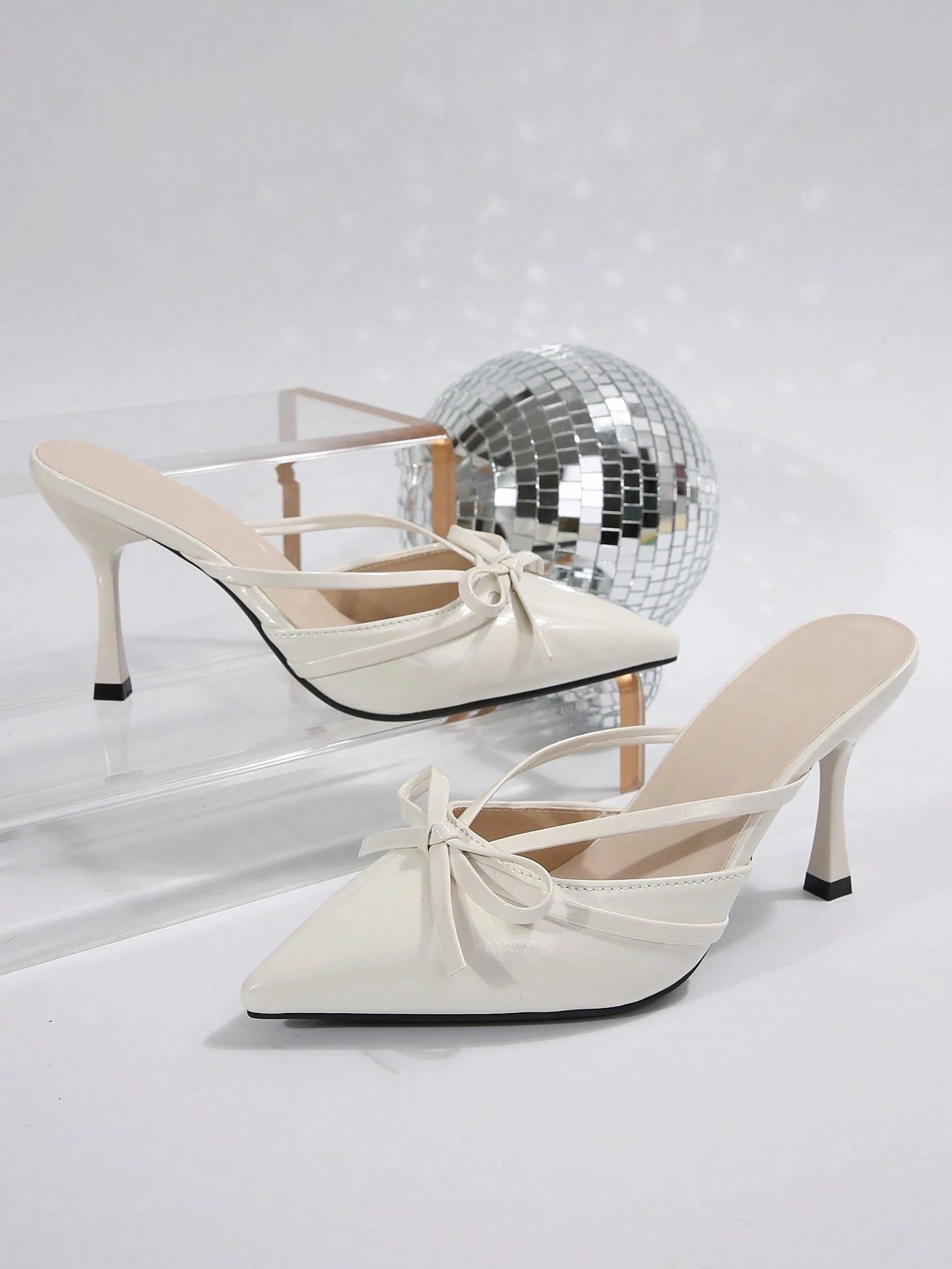 New Arrival Pointed Toe Leopard Print Bow Decor Mid Heel Mules, Fashionable EU Style, Early Autumn