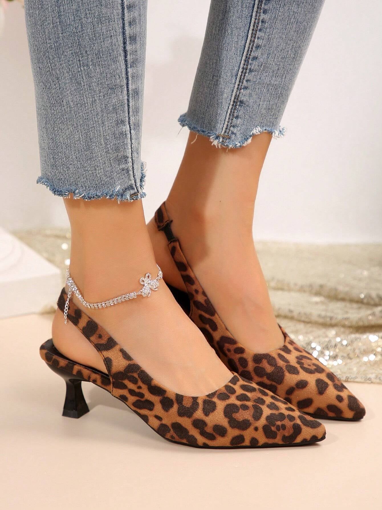 New Arrival Pointed Toe Leopard Print Bow Decor Mid Heel Mules, Fashionable EU Style, Early Autumn