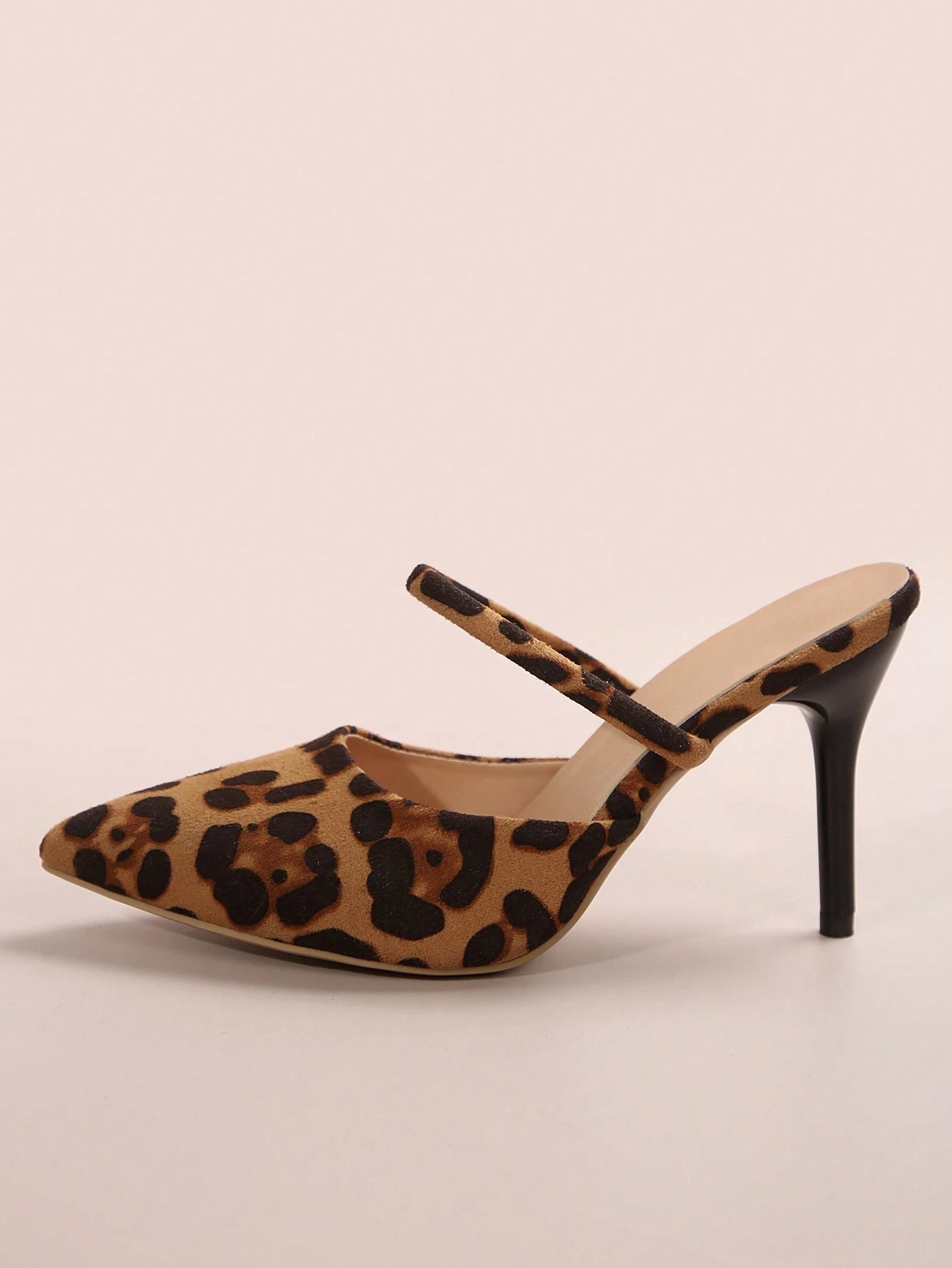 New Arrival Pointed Toe Leopard Print Bow Decor Mid Heel Mules, Fashionable EU Style, Early Autumn