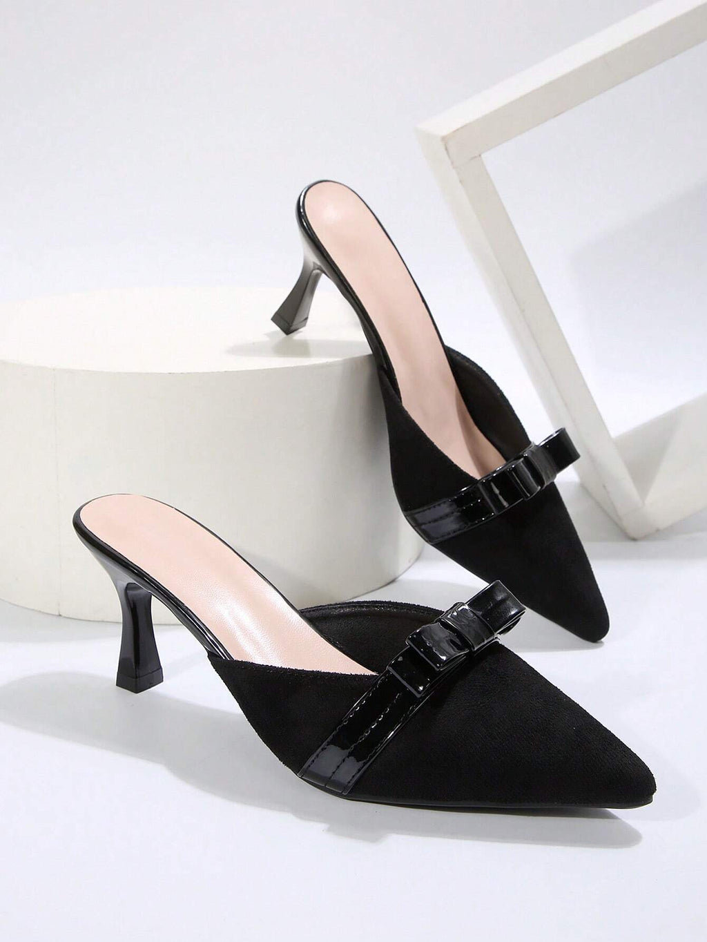 New Arrival Pointed Toe Leopard Print Bow Decor Mid Heel Mules, Fashionable EU Style, Early Autumn
