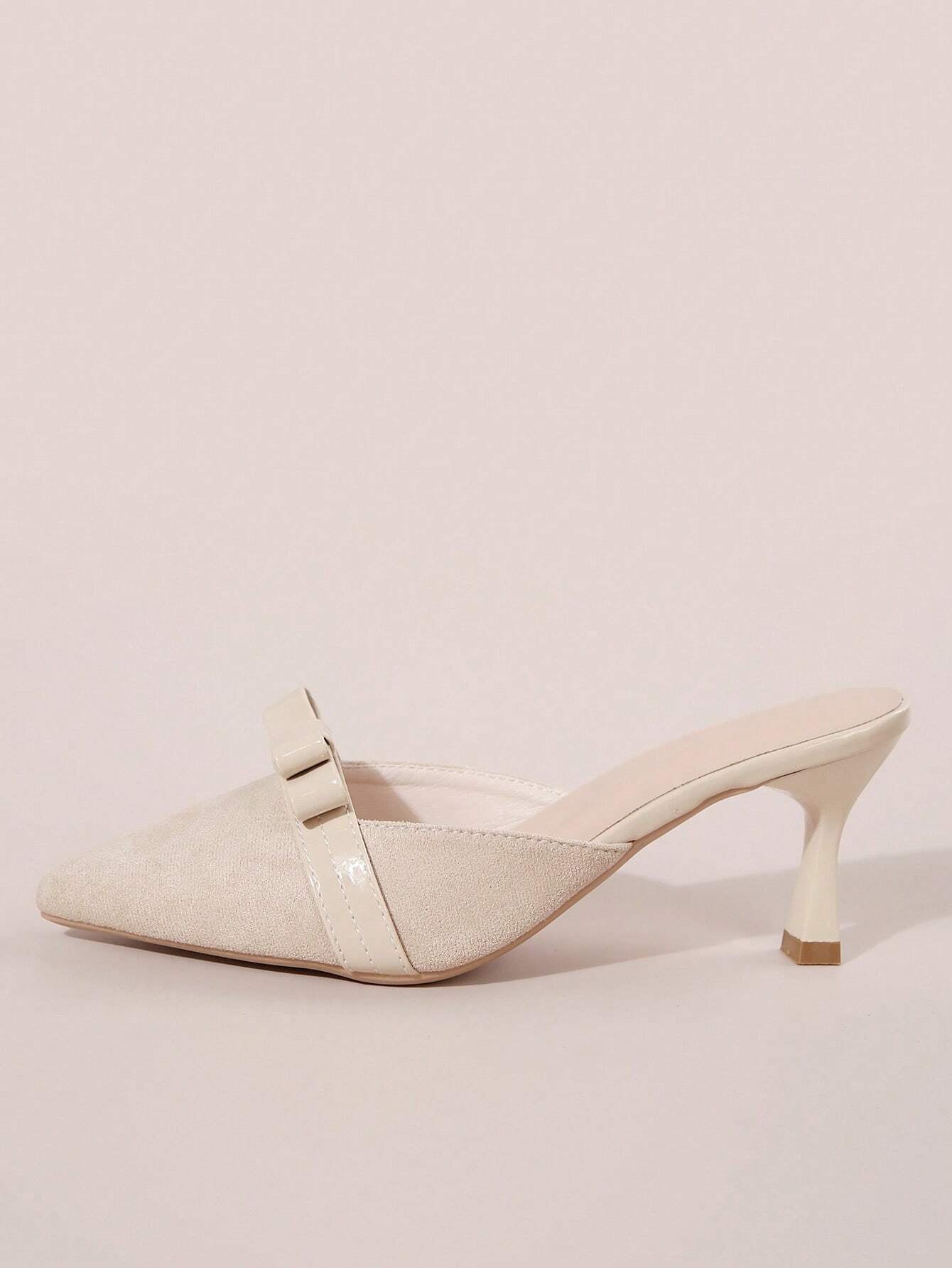 New Arrival Pointed Toe Leopard Print Bow Decor Mid Heel Mules, Fashionable EU Style, Early Autumn