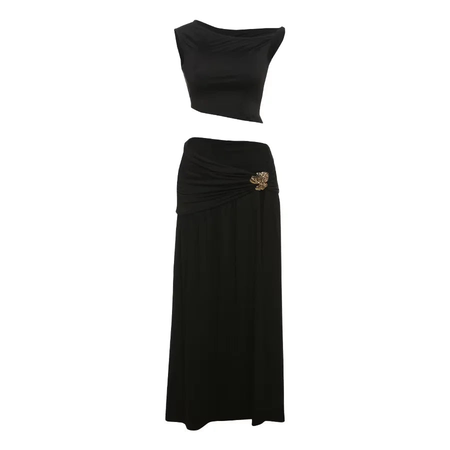 Sisterlinda Spring Release Junior Fashion Leisure High Street Skirt Suit K25S74333 Girl Solid Halter Waist Exposure Skirt Suit