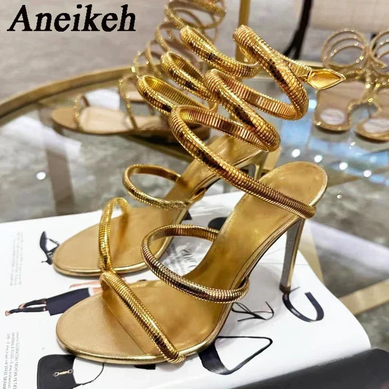 Aneikeh Sexy Crystal Ankle Strap Heels Sandals Women Summer Street Style Open Toe Thin High Heels Party Banquet Prom Luxury Shoe