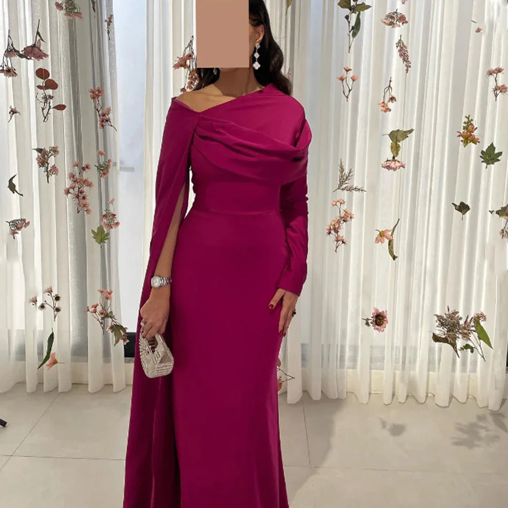 Mila Customized Off the Shoulder Long Sleeve Sheath Evening Dresses Shawl  Wedding Dress Floor-Length Zip Prom dresses
