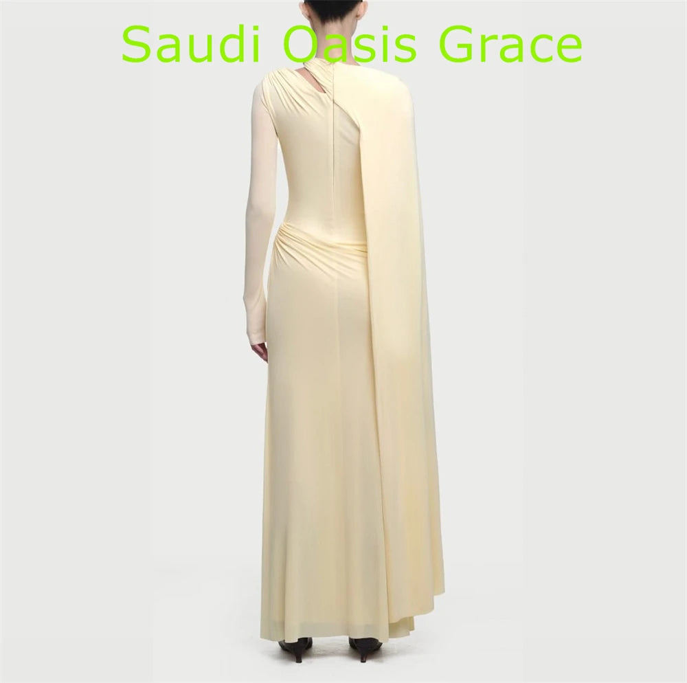 Customized Customized Elegant Yellow Chiffon Evening Dress Modern Crew Neck Long Sleeves Party Dress Temperament Straight Celebr