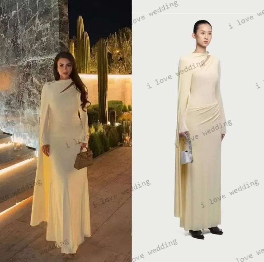 Long Evening Dresses 2025 Tender Yellow Wedding Party Dress Satin Halter Long Sleeve Formal Dubai Prom Dress Elegant Customized
