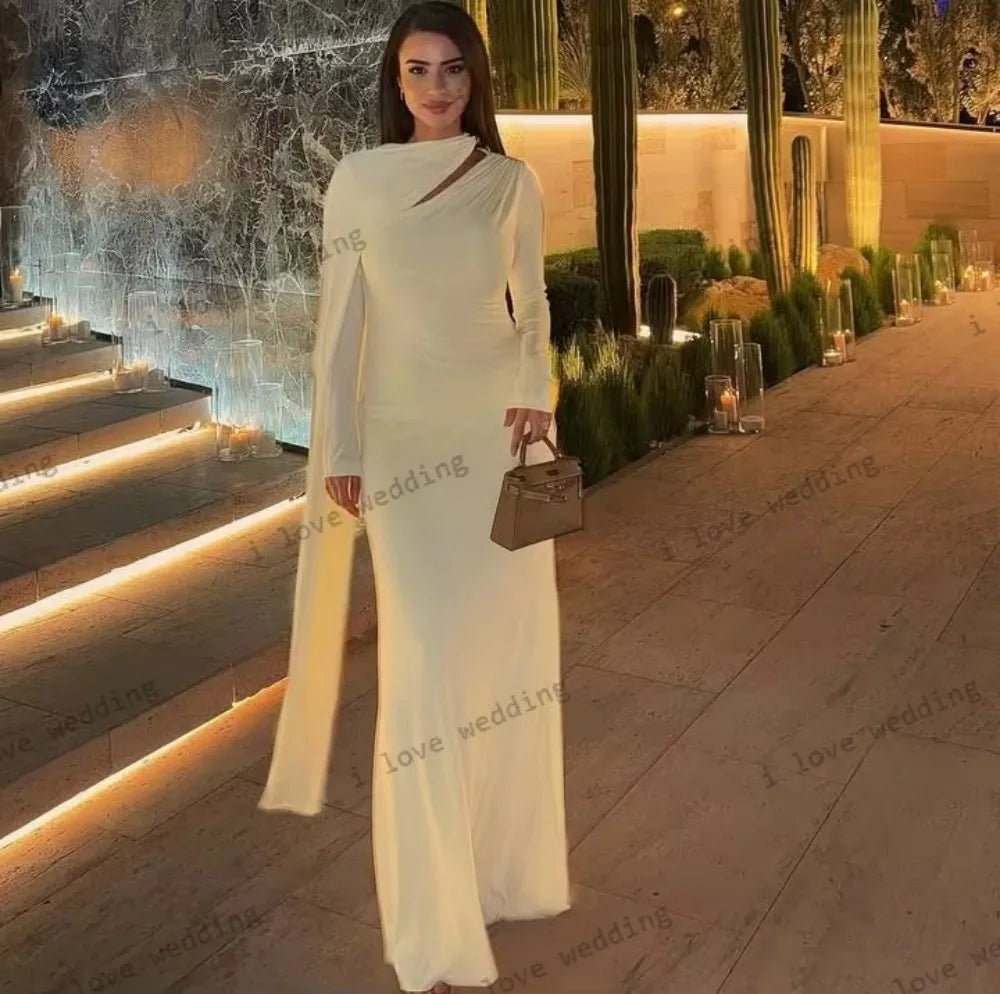 Long Evening Dresses 2025 Tender Yellow Wedding Party Dress Satin Halter Long Sleeve Formal Dubai Prom Dress Elegant Customized