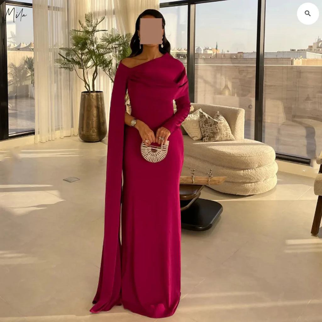 Mila Customized Off the Shoulder Long Sleeve Sheath Evening Dresses Shawl  Wedding Dress Floor-Length Zip Prom dresses