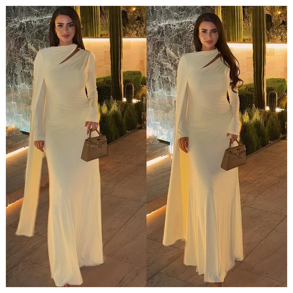 Customized Customized Elegant Yellow Chiffon Evening Dress Modern Crew Neck Long Sleeves Party Dress Temperament Straight Celebr