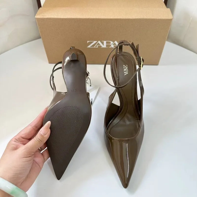 Leopard High Heeled Women Sandals Pointed Toe Shallow Buckle Sexy Shoes Fashion Pumps 2025 Summer Slingback Sandalias De Mujer