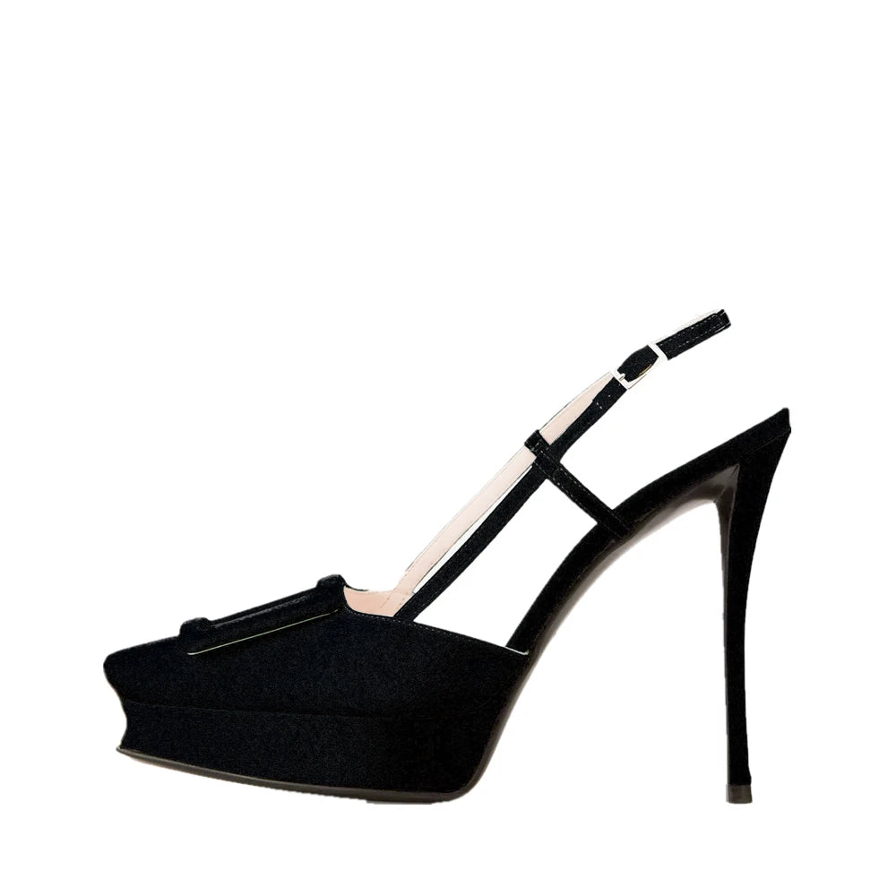 Brand Big Buckle Women Shoes Summer Square-toe Platform Stiletto Shoe Fashion Closed Toe  Strap High-Heeled Formal Dress Sandals