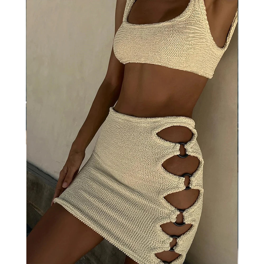 Sexy 3pieces Micro Bikinis 2024 Women Swimsuit Solid Swimwear With Skirt Brazilian Bikini Set Beachwear Thong Biquini