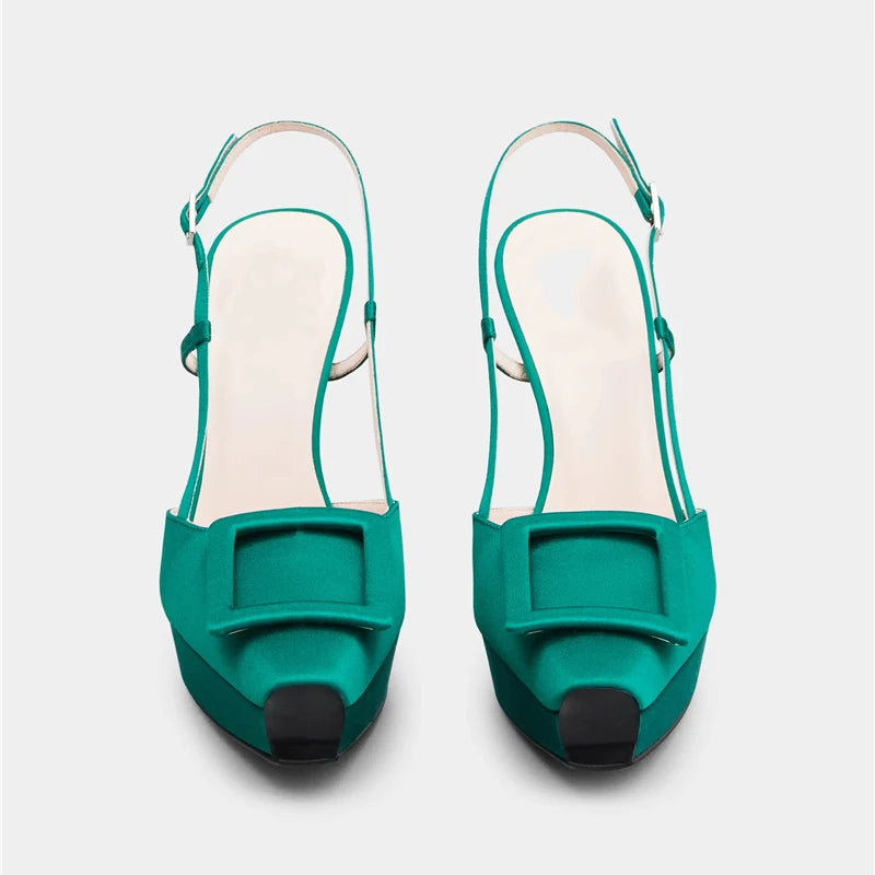 Brand Big Buckle Women Shoes Summer Square-toe Platform Stiletto Shoe Fashion Closed Toe  Strap High-Heeled Formal Dress Sandals