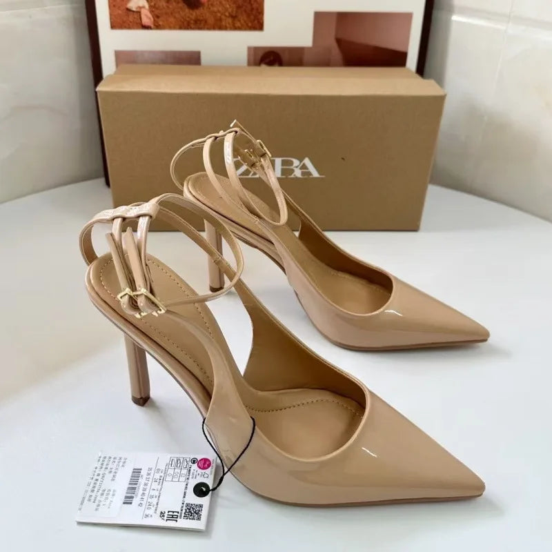 Leopard High Heeled Women Sandals Pointed Toe Shallow Buckle Sexy Shoes Fashion Pumps 2025 Summer Slingback Sandalias De Mujer