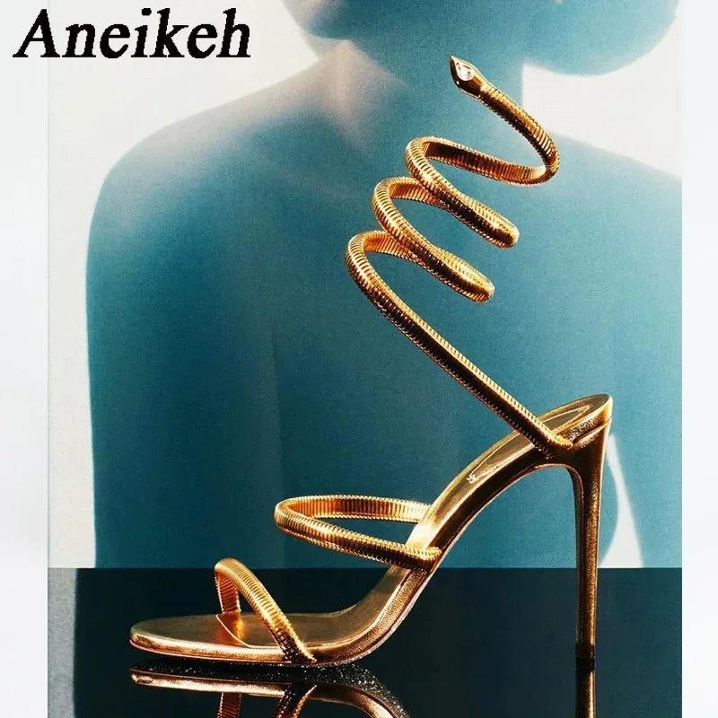 Aneikeh Sexy Crystal Ankle Strap Heels Sandals Women Summer Street Style Open Toe Thin High Heels Party Banquet Prom Luxury Shoe