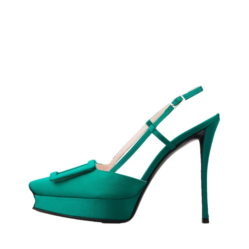 Brand Big Buckle Women Shoes Summer Square-toe Platform Stiletto Shoe Fashion Closed Toe  Strap High-Heeled Formal Dress Sandals