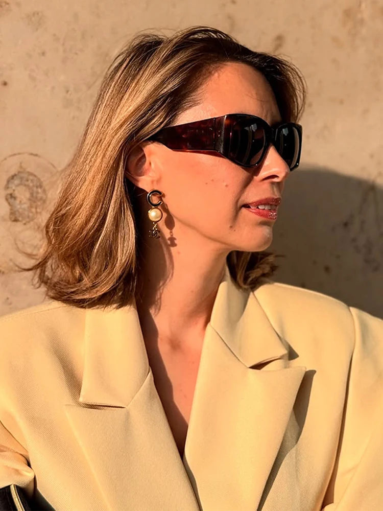 Chic Yellow Women's Lace Up Jacket Elegant Lapel V Neck Long Sleeves Wide Shoulder Loose Coat 2025 Autumn Female High Streetwear