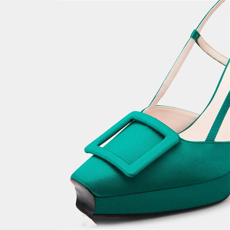 Brand Big Buckle Women Shoes Summer Square-toe Platform Stiletto Shoe Fashion Closed Toe  Strap High-Heeled Formal Dress Sandals