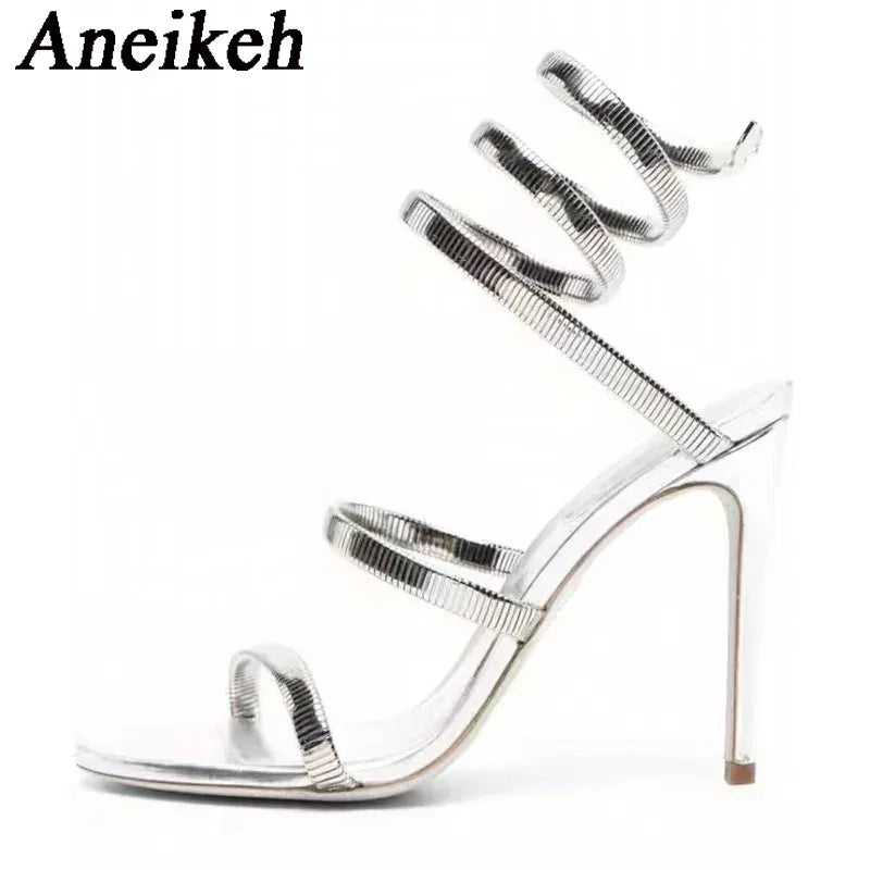 Aneikeh Sexy Crystal Ankle Strap Heels Sandals Women Summer Street Style Open Toe Thin High Heels Party Banquet Prom Luxury Shoe