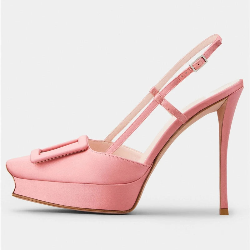 Brand Big Buckle Women Shoes Summer Square-toe Platform Stiletto Shoe Fashion Closed Toe  Strap High-Heeled Formal Dress Sandals