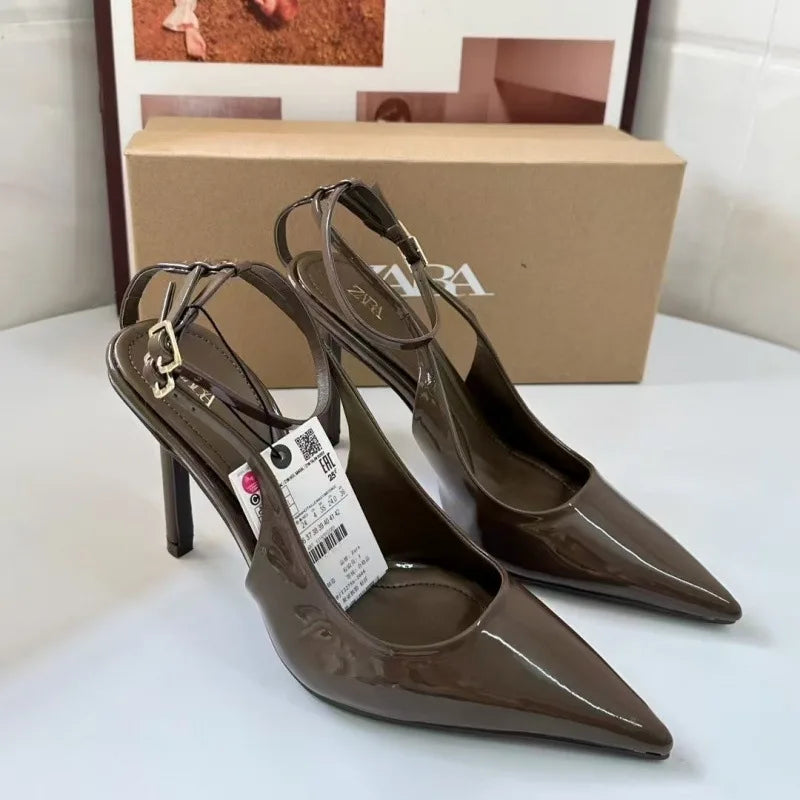 Leopard High Heeled Women Sandals Pointed Toe Shallow Buckle Sexy Shoes Fashion Pumps 2025 Summer Slingback Sandalias De Mujer