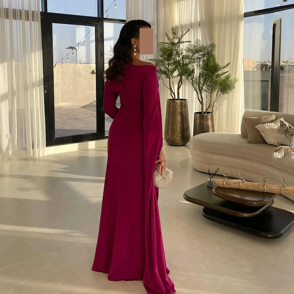Mila Customized Off the Shoulder Long Sleeve Sheath Evening Dresses Shawl  Wedding Dress Floor-Length Zip Prom dresses