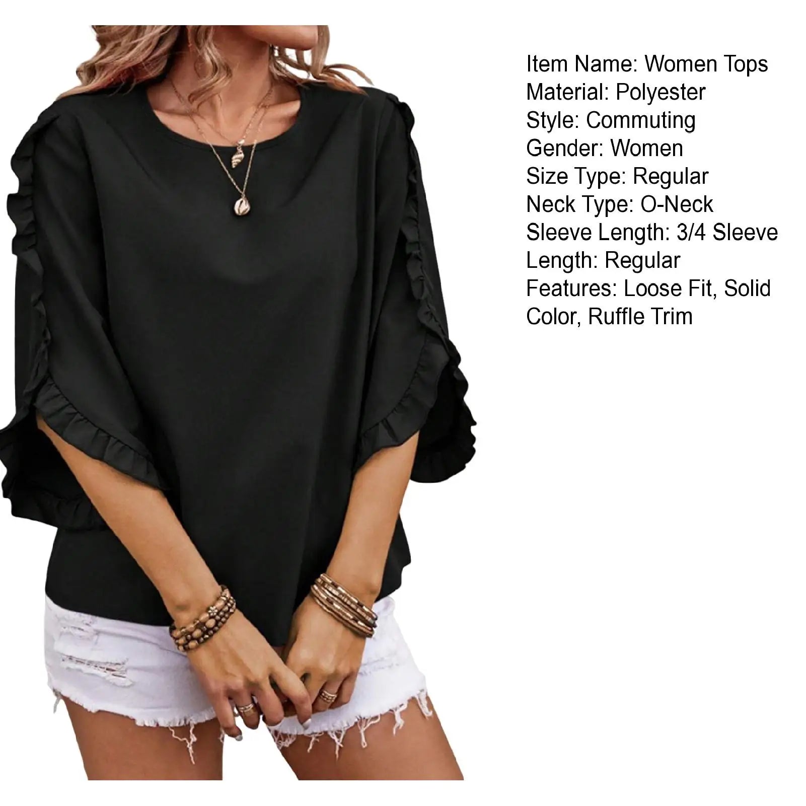 Loose Fit Shirt Stylish Women's Summer Tops Petal Sleeve Pleated T-shirt Solid Color Round Neck Blouse Casual for Large
