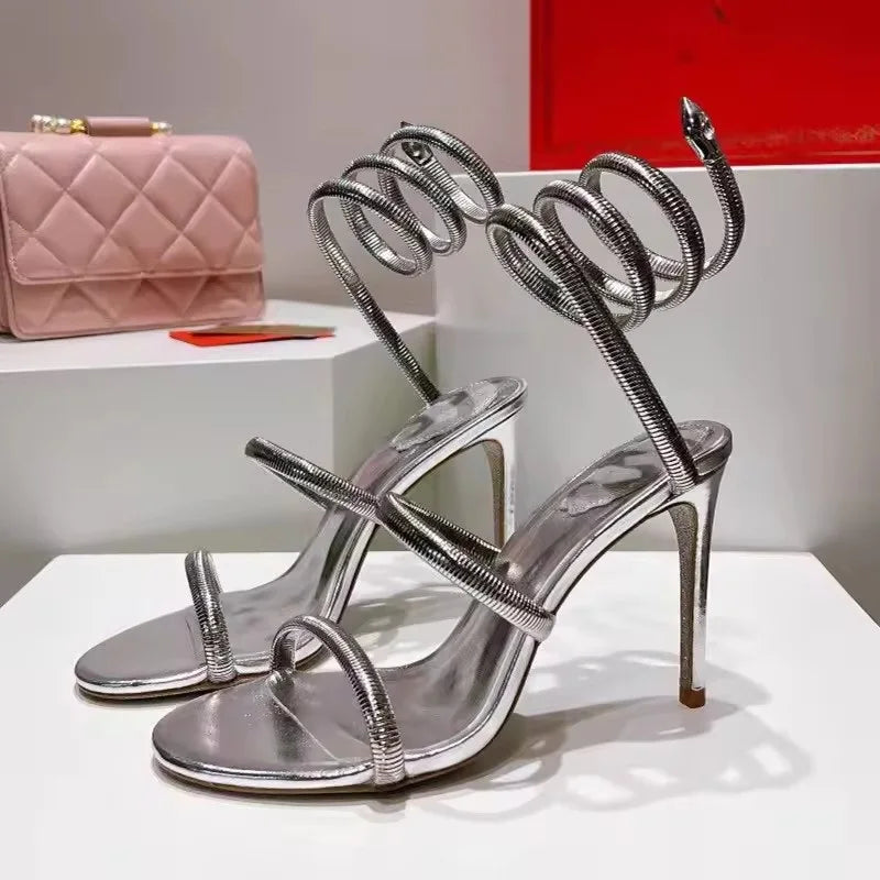 Aneikeh Sexy Crystal Ankle Strap Heels Sandals Women Summer Street Style Open Toe Thin High Heels Party Banquet Prom Luxury Shoe