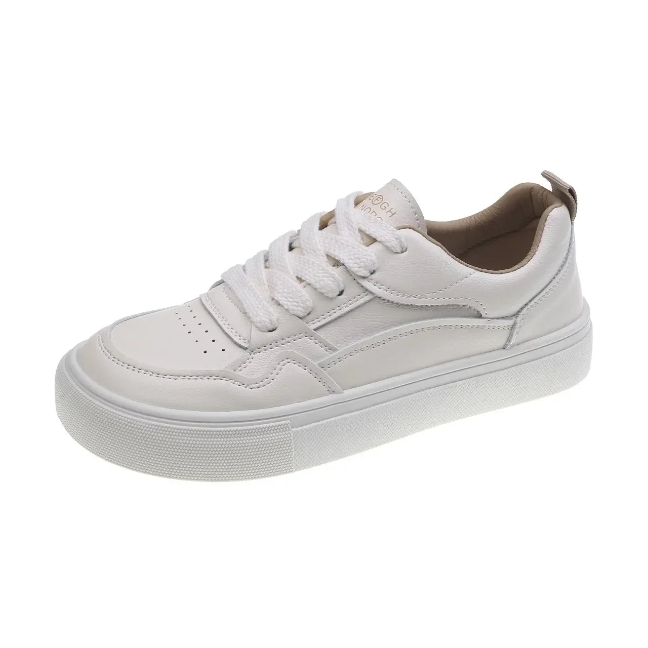 Women Genuine Leather Flat Shoes Spring and Autumn Fashionable and Breathable Women Casual Wear Resistant Leather White Sneakers