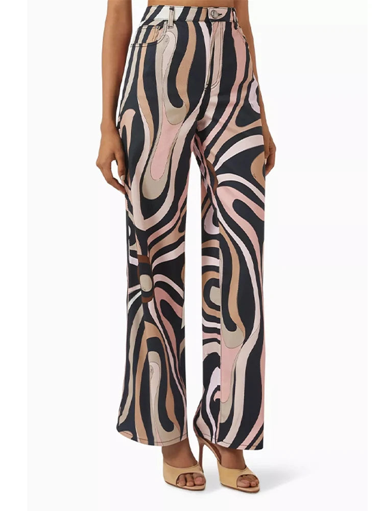 Chic Printed Short Jumpsuit Pants Set Women Slim O-neck Full Sleeve Romper Wide Leg Trouser 2025 Summer Autumn Lady Casual Suit