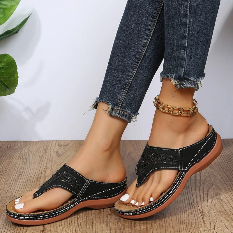 Clip Toe Wedge Sandals Women 2024 Summer Thick Platform Beach Sandals Woman Plus Size 44 Low