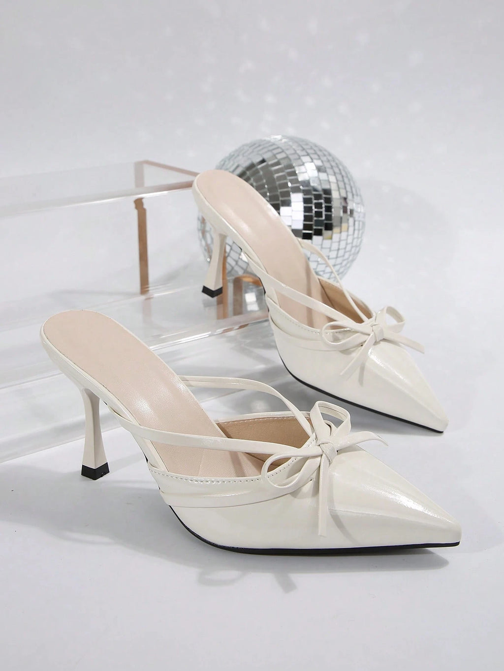 New Arrival Pointed Toe Leopard Print Bow Decor Mid Heel Mules, Fashionable EU Style, Early Autumn