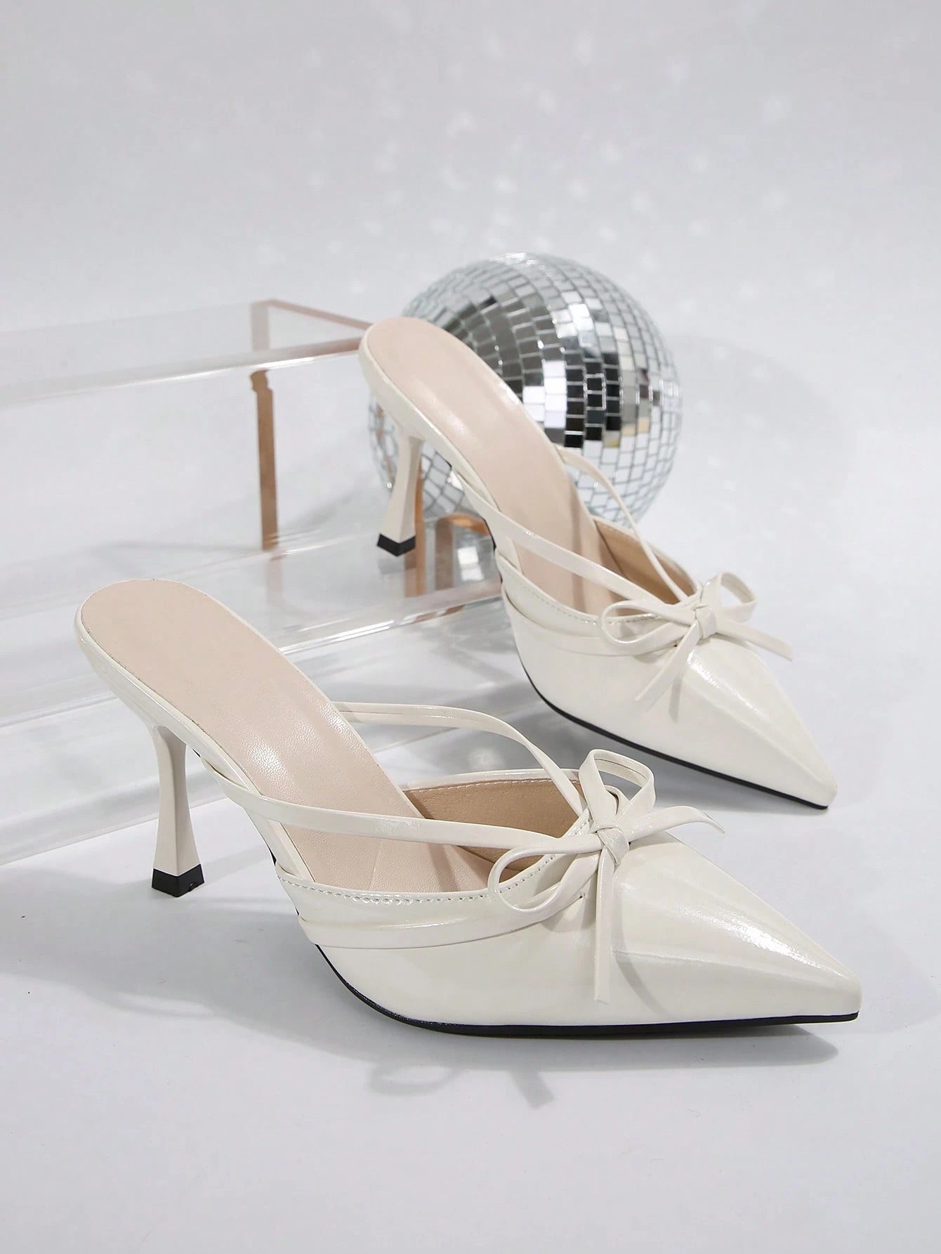 New Arrival Pointed Toe Leopard Print Bow Decor Mid Heel Mules, Fashionable EU Style, Early Autumn
