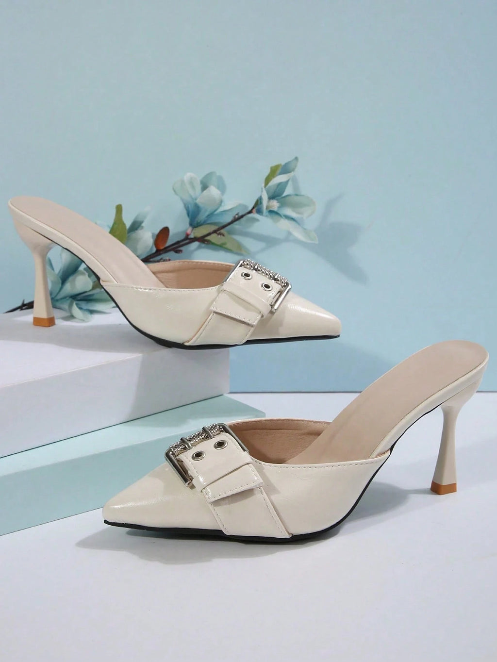 New Arrival Pointed Toe Leopard Print Bow Decor Mid Heel Mules, Fashionable EU Style, Early Autumn