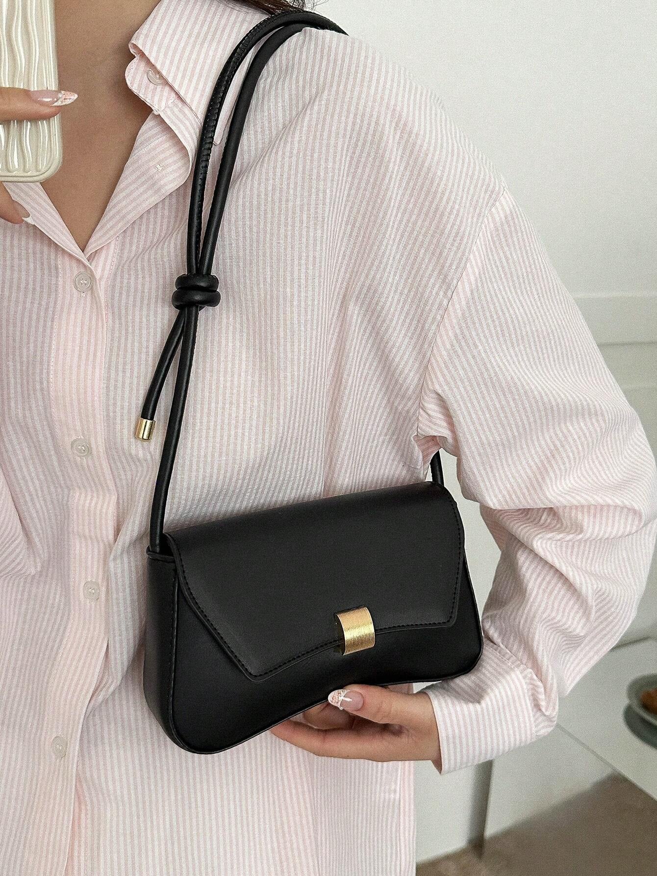 Retro Lightweight, Business Casual Black Flap Bag Vintage Knot Detail PU for Teen Girls Women College Students, Rookies & White-Collar Workers Perfect for Office, College, Work, Business, Commute, Outdoors, Travel, Outings, Retro Inspired Vintage Bag for Women