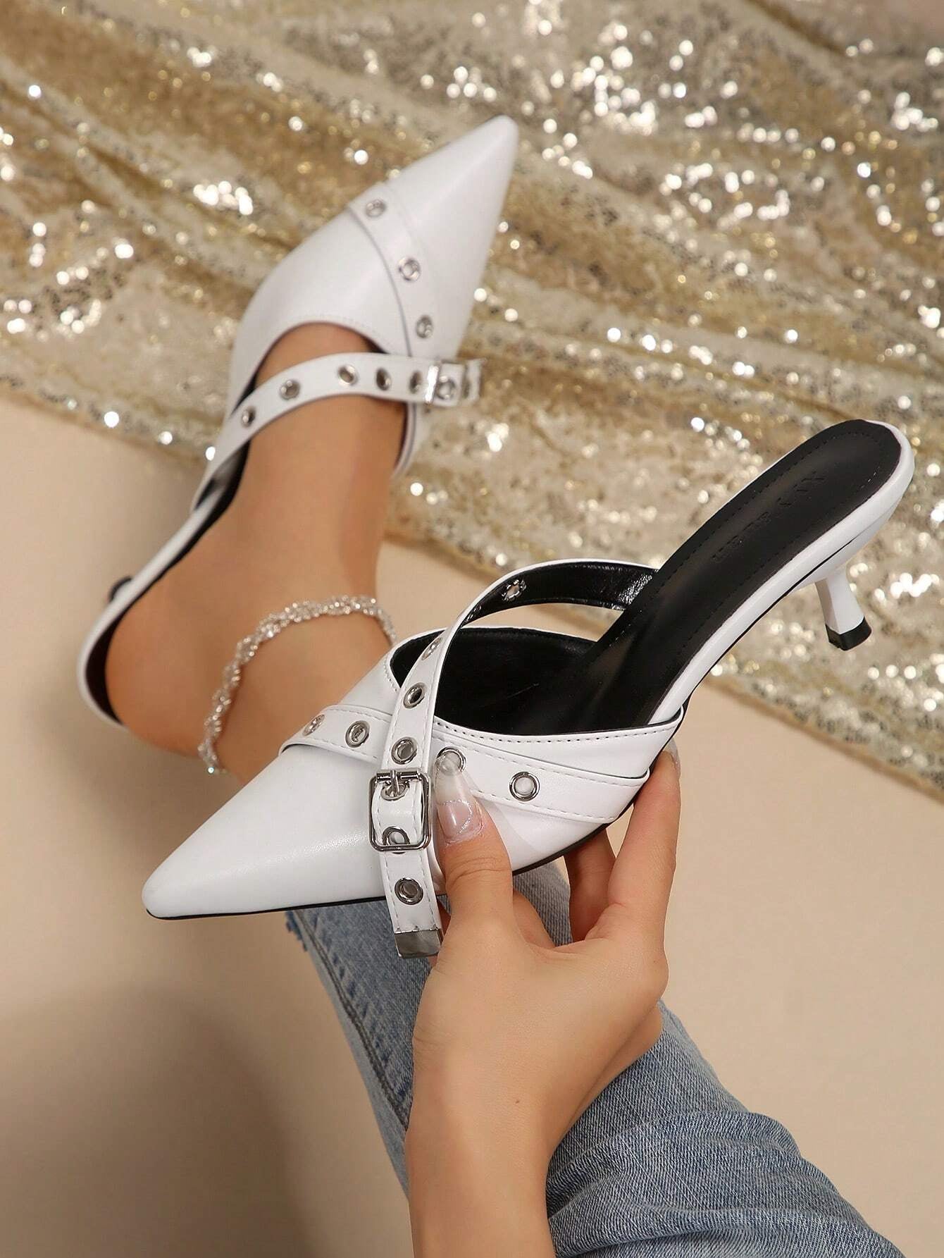 New Arrival Pointed Toe Leopard Print Bow Decor Mid Heel Mules, Fashionable EU Style, Early Autumn