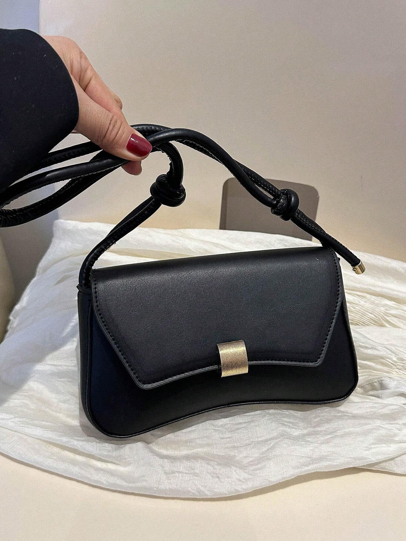 Retro Lightweight, Business Casual Black Flap Bag Vintage Knot Detail PU for Teen Girls Women College Students, Rookies & White-Collar Workers Perfect for Office, College, Work, Business, Commute, Outdoors, Travel, Outings, Retro Inspired Vintage Bag for Women