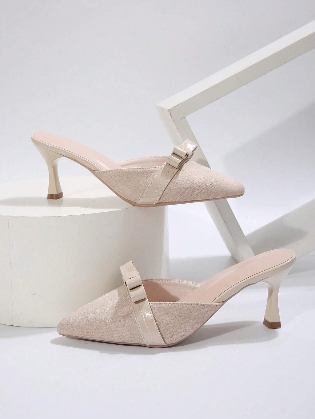 New Arrival Pointed Toe Leopard Print Bow Decor Mid Heel Mules, Fashionable EU Style, Early Autumn