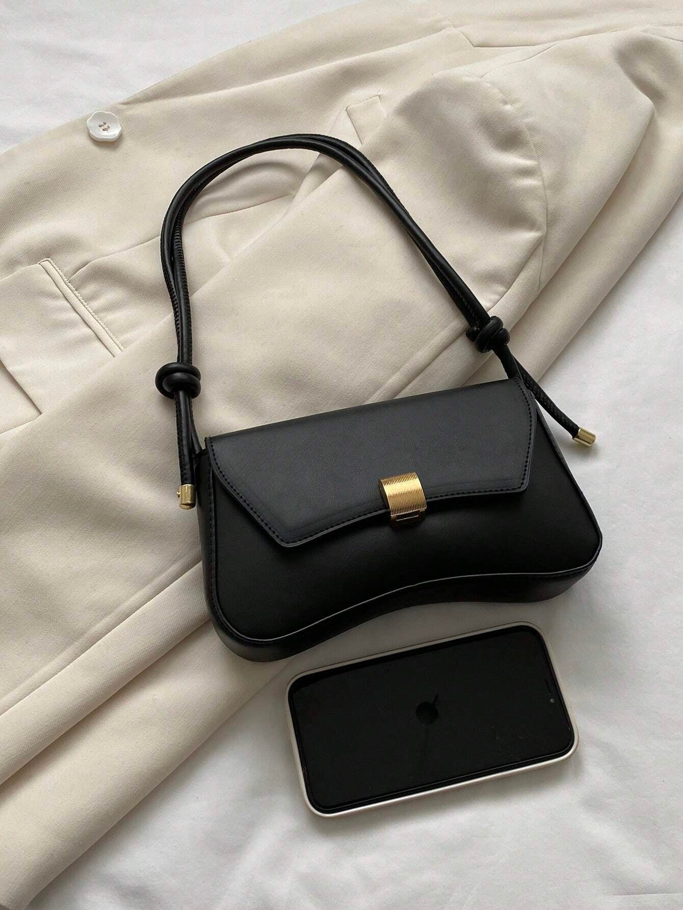 Retro Lightweight, Business Casual Black Flap Bag Vintage Knot Detail PU for Teen Girls Women College Students, Rookies & White-Collar Workers Perfect for Office, College, Work, Business, Commute, Outdoors, Travel, Outings, Retro Inspired Vintage Bag for Women