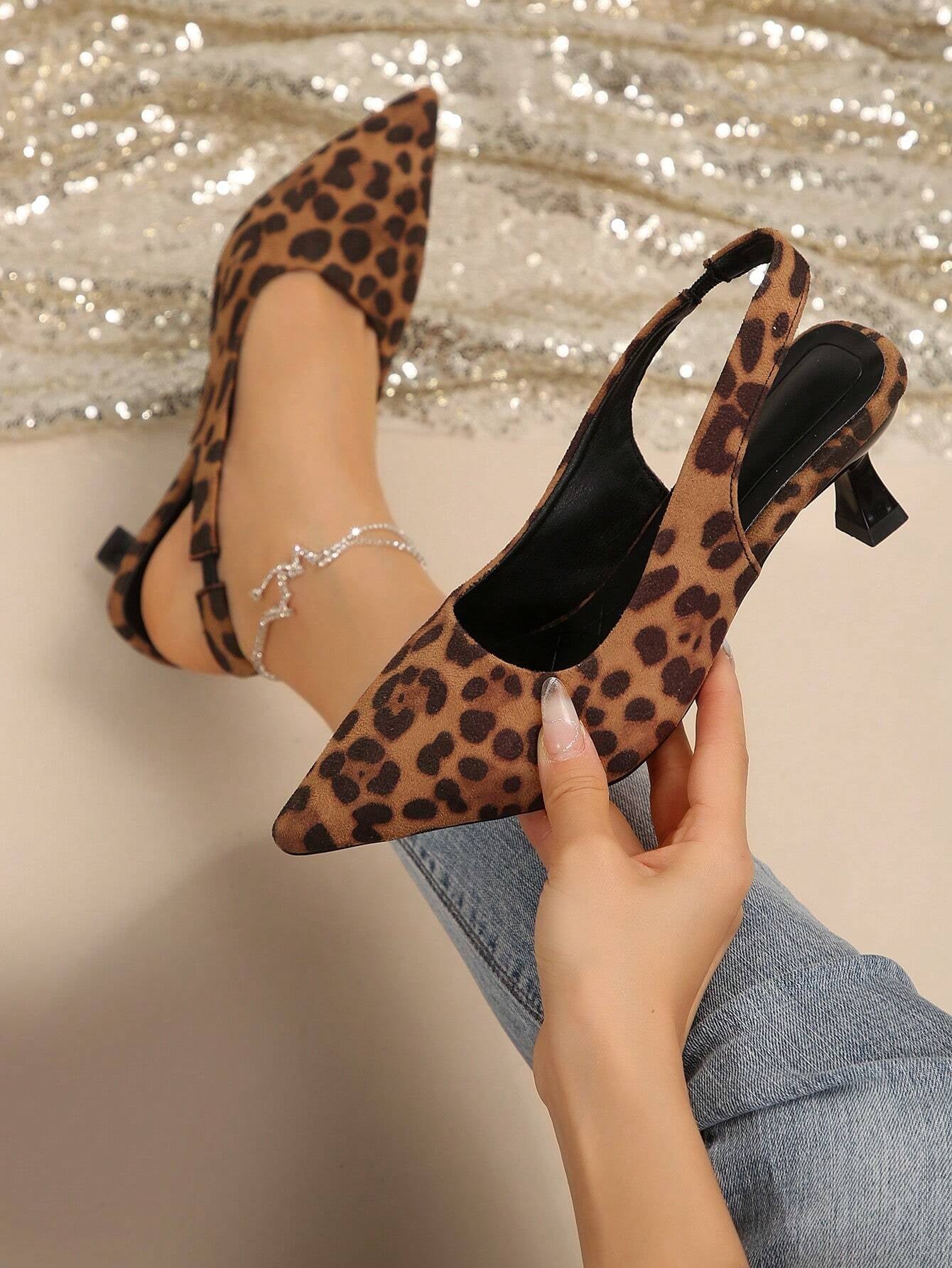 New Arrival Pointed Toe Leopard Print Bow Decor Mid Heel Mules, Fashionable EU Style, Early Autumn